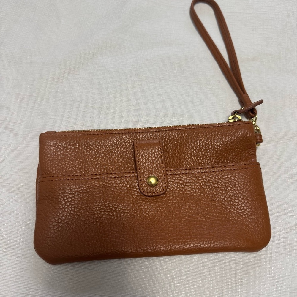 Lodis Brown Leather Wristlet Clutch